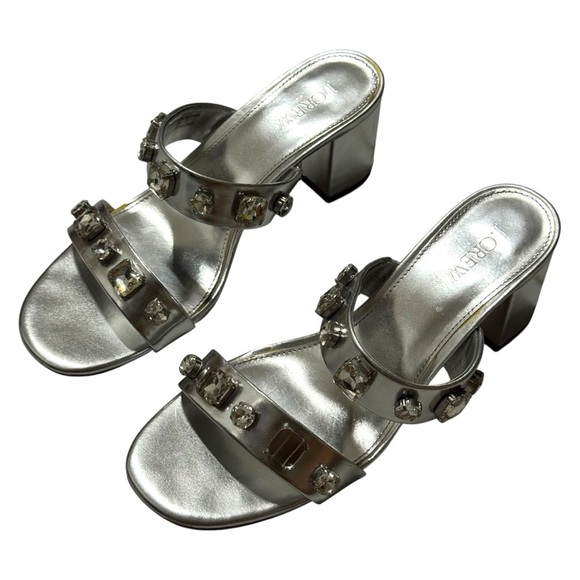 J. Crew Silver Jeweled Mule Sandals Embellished Cocktail Wedding Heels 9 - Picture 2 of 7